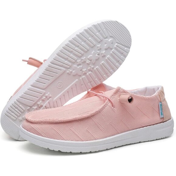 Women's Light Pink Casual Slip On Deck Canvas Loafers Sneakers Boot Shoes - Picture 6 of 8